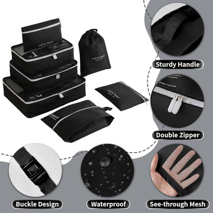 Packing Cubes Compression Suitcase Organizer with Zipper, Set of 7, Useful Accessories, Travel Suitcase Set, Black