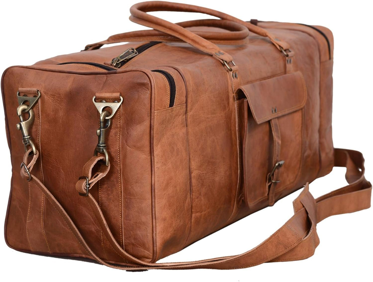 Leather Duffel Bag 28 inch Large Travel Bag Gym Sports Overnight Weekender Bag by Komal's Passion Leather, Brown