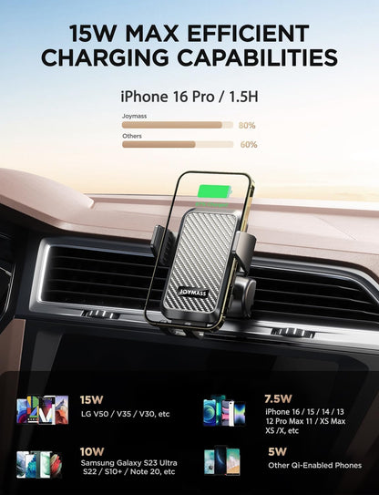 Wireless Car Charger, Phone Holders, 15W Auto Clamping Phone Mount Car Accessories for iPhone 16 15 14 13 12 Mini Pro Max 11, Samsung Galaxy S24 Ultra S23 S22+ Note 20, etc - Dark Black