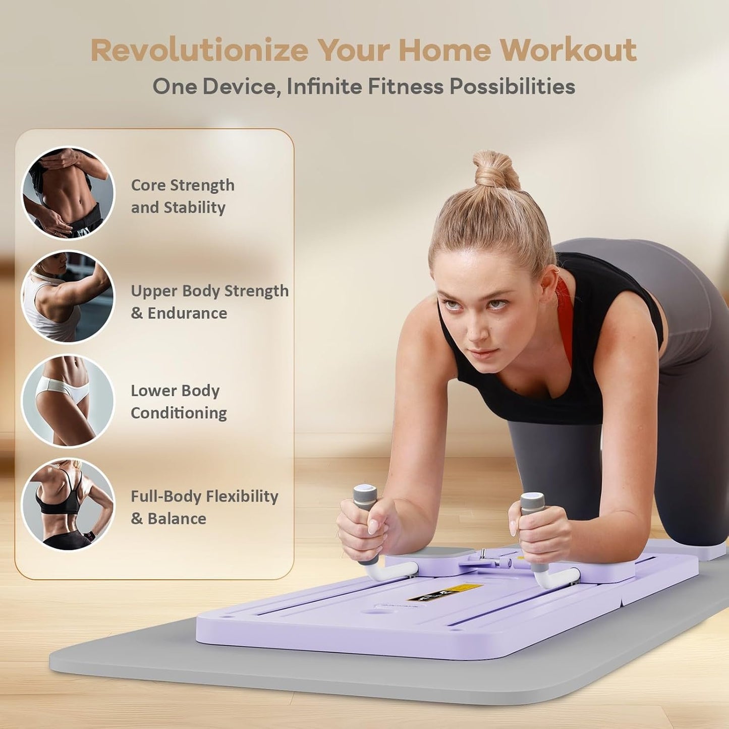 Foldable Pilates Reformer Ab Machine with Automatic Rebound Function for Home Gym - Core & Abdominal Strength Training Equipment with Knee Pad - Ab Core Trainer, Push-Up Board