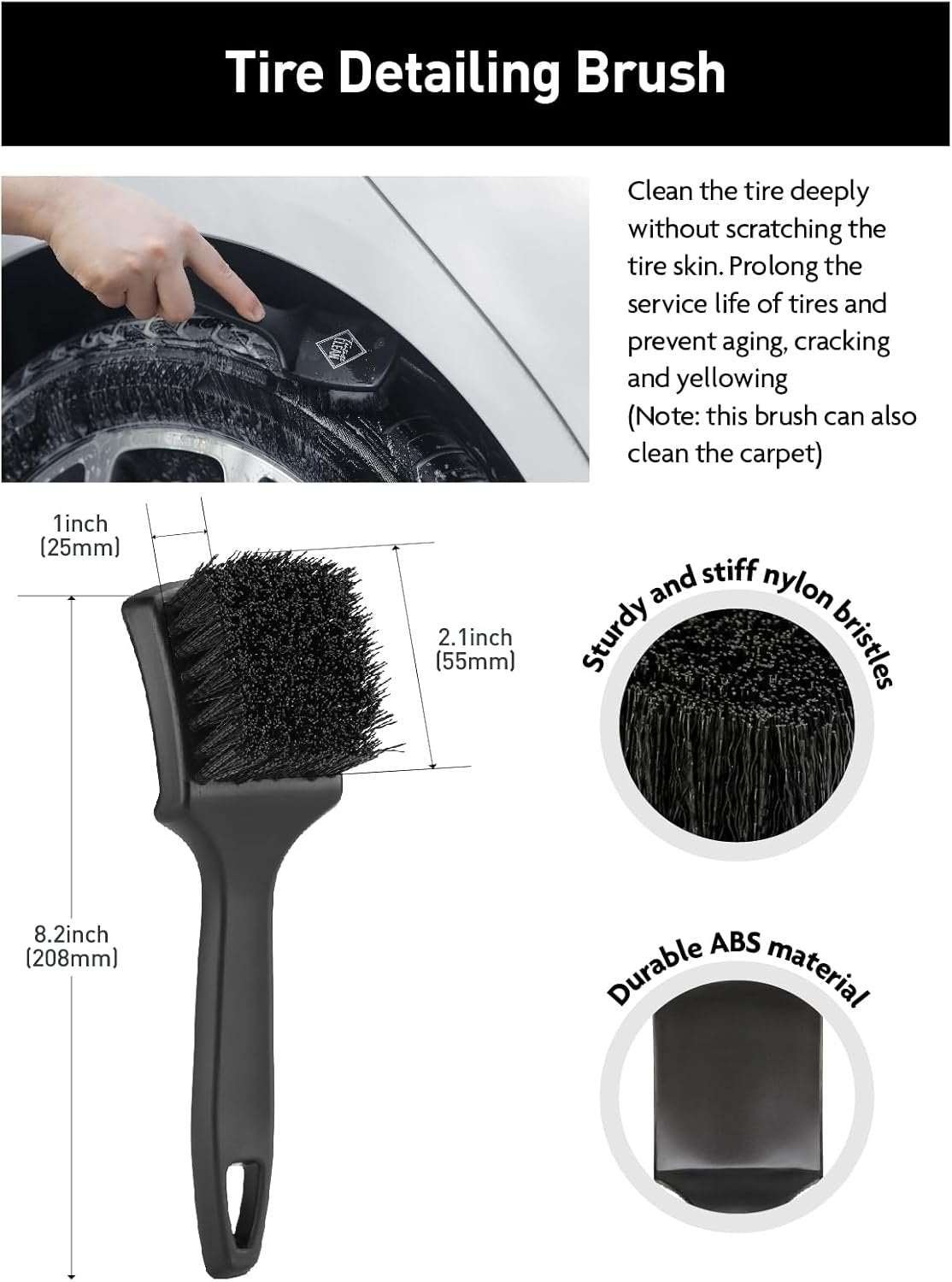 Fantasticlean 7PCS Car Wheel Cleaning Pro Kit, Tire Brush, Soft-bristled Rims Brush, Microfiber Flat Wheel Brush, Double-Ended Detailing Brush, Detailing Pads, Scratch-Free & Multipurpose