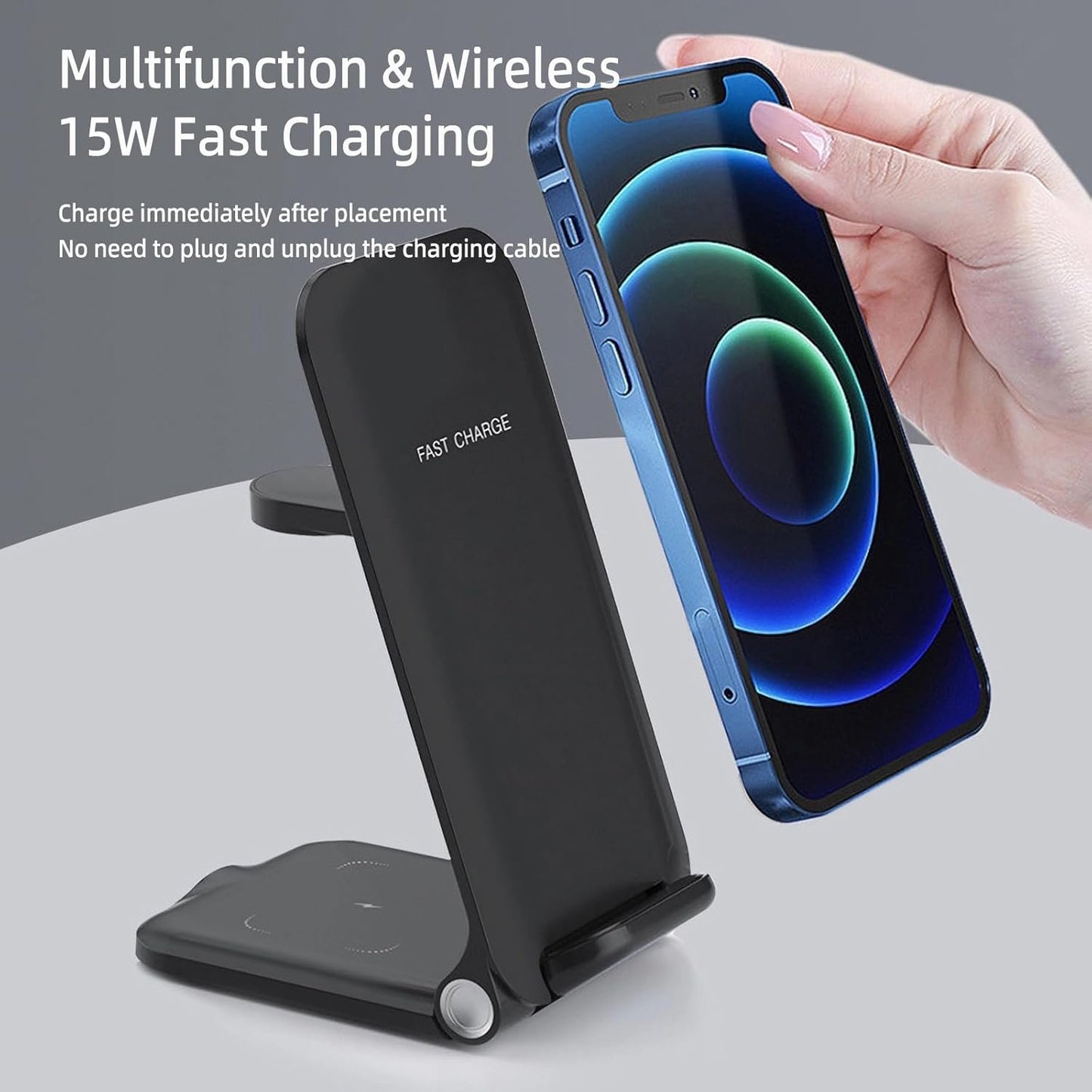 HOVNIER 15W 3 in 1 Wireless Charger Stand, Foldable Fast Charging Station for Apple Watch Ultra 2/Ultra/10/9/8/7/6, for iPhone 16/15/14/13 /Plus/Pro/Pro Max/12, AirPods 3/2/1/Pro/Pro 2 (3 in 1 White)