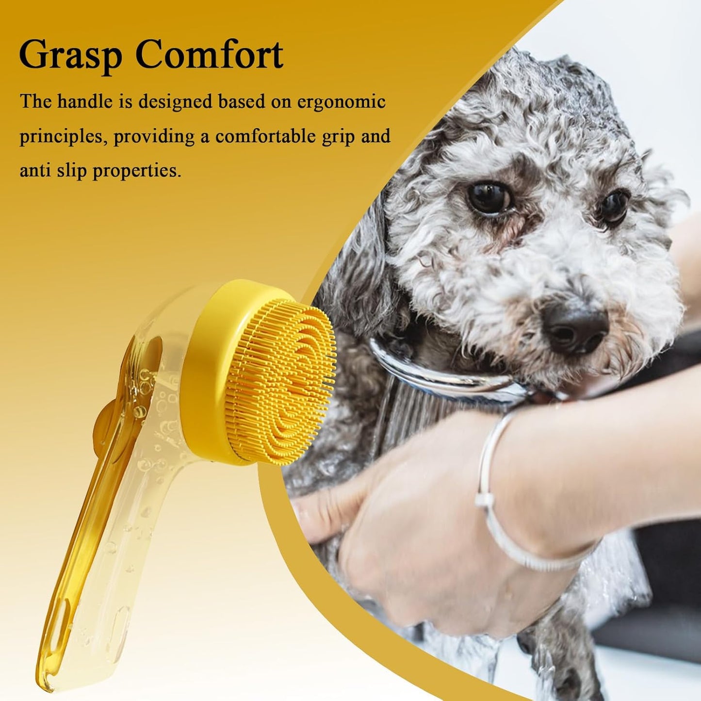 Dog Bath Brush, Pet Washing Brush, Gentle Puppy Comb, Slicker Scrubber Detangler for Kitten, Horse, Hygiene Cleaning, Dandruff Flea Matting, 7.48x3.35x1.18 inches, Green, Yellow