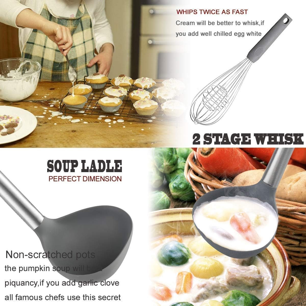 Kitchen Utensil Set - Silicone Cooking Utensils - Stainless Steel Kitchen Utensils Set - Silicone Spatula Set Utensil Set - Silicone Utensils Cooking Utensil Set - Kitchen Tools Gadgets