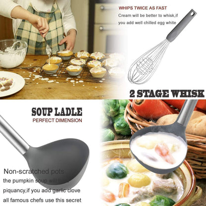 Kitchen Utensil Set - Silicone Cooking Utensils - Stainless Steel Kitchen Utensils Set - Silicone Spatula Set Utensil Set - Silicone Utensils Cooking Utensil Set - Kitchen Tools Gadgets