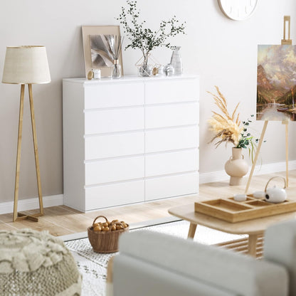 FOREHILL Bedroom Chest of Drawers, 5 Drawer Bedside Cabinet with Drawers Modern Design in Wood, for Living Room, Bedroom, Hallway, Kitchen (White)