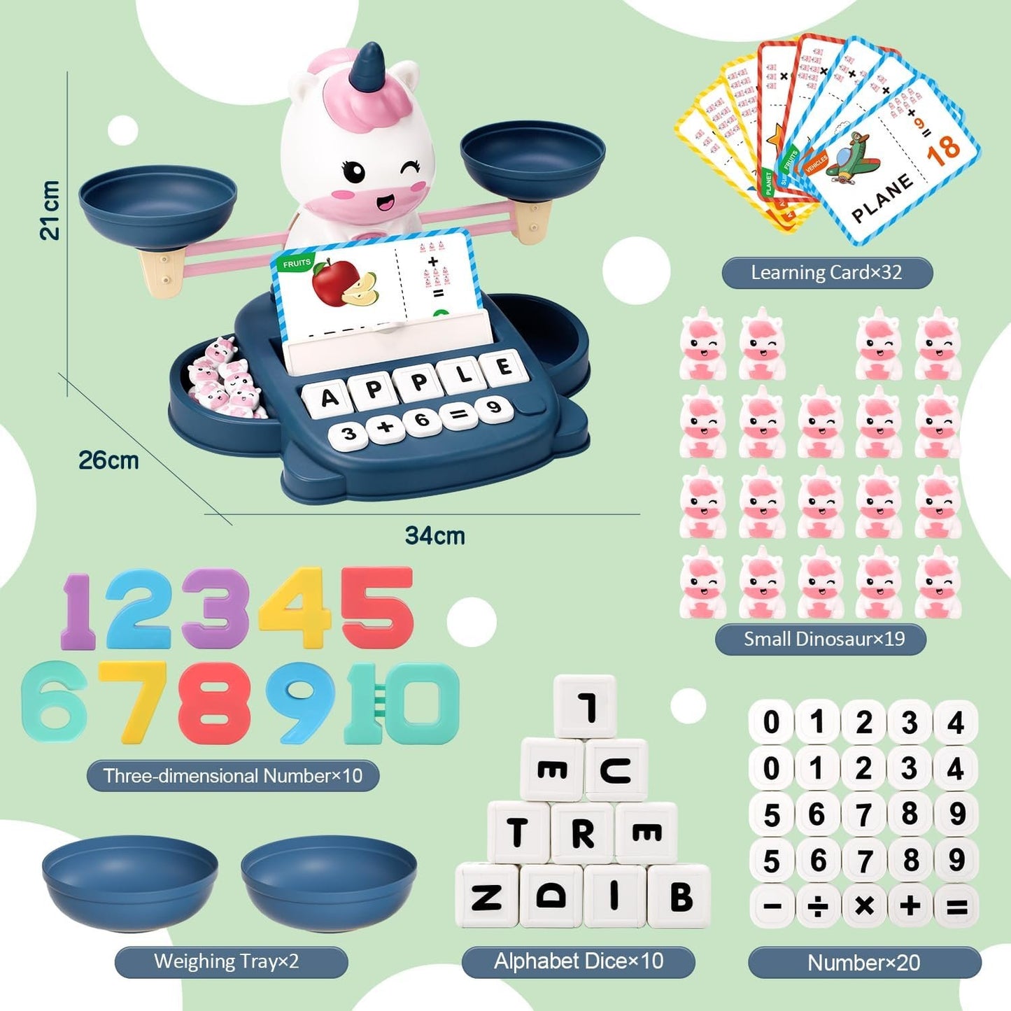 Qizebaby Toy for 3 4 5 6 Year Oldsï¼ŒUnicorns Learning Toy Balance Counting Math Toy with Matching Letter Spelling Gamesï¼ŒMath & Cards Learning Preschool Educational Gameï¼ŒKid Toys Boys Girls