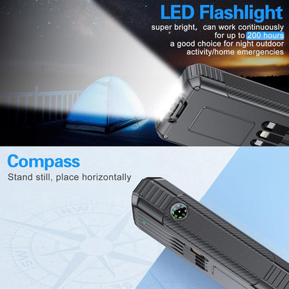 Solar Power Bank 33800mAh Built in 4 Cables, 22.5W USB C Fast Charging Portable Phone Charger, 6 Outputs & 4 Inputs with LED Camping Lights Battery Pack for Outdoor iPhone Samsung Tablet (Black)
