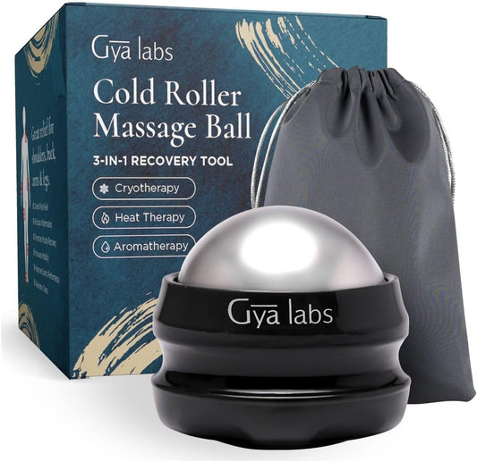 Gya Labs Cold Massage Roller Ball - 3-in-1 Recovery Tool for Cryotherapy, Heat Therapy & Aromatherapy - Massage Ball for Back - Muscle Roller Ball for Massage Oil - Massage Ball Roller for Face & Cold Therapy Ball