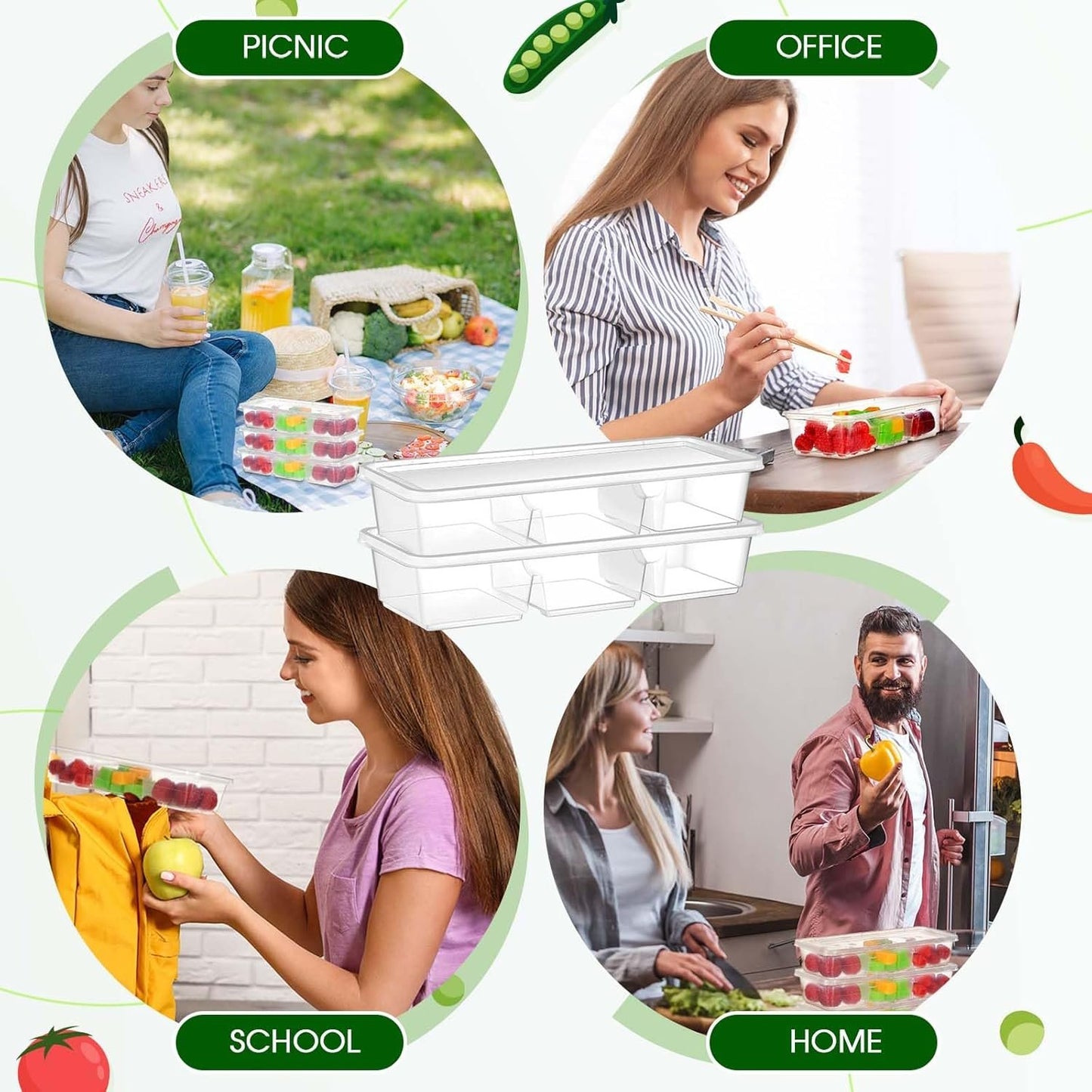 Hushee 10 Pack 17 oz Clear Small Meal Prep Containers 3 Compartments with Lids Disposable Plastic Bento Boxes Travel Lunch Food Boxes Reusable Stackable for Office Picnic
