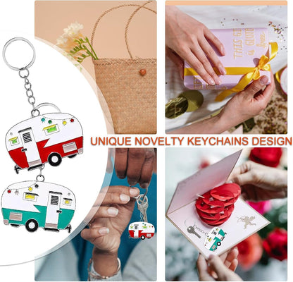 2 Pack Camper Keychain Set Happy RV Keyring Couples Camping Gifts for Men Women Camper Travel Trailers Accessories