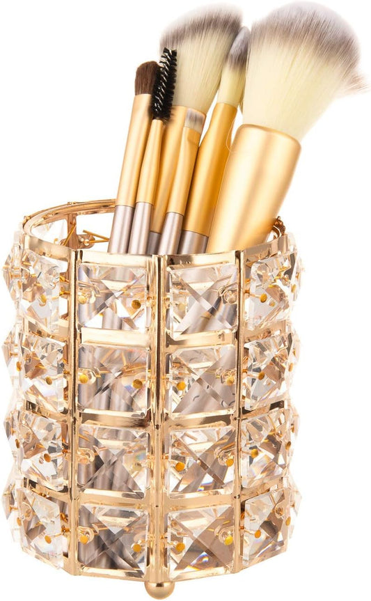 Feyarl Crystal Beads Makeup Brush Holder Pen Pencil Holder Storage Organizer Container (Gold)