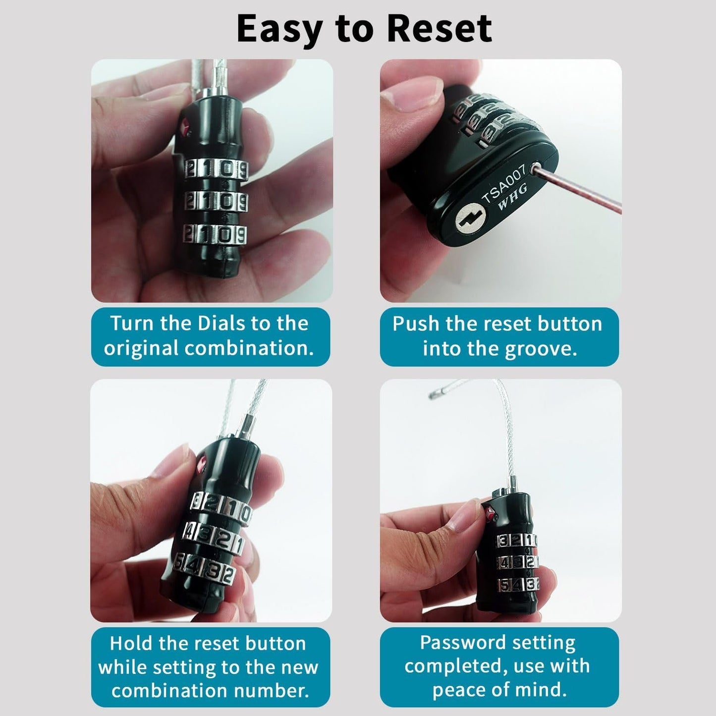 QUMOX TSA Approved Cable Luggage Locks, 3 Digit Combination Padlocks, Travel Lock for Suitcases Bag, Alloy Body, Travel Accessories (Black 4 Pack)
