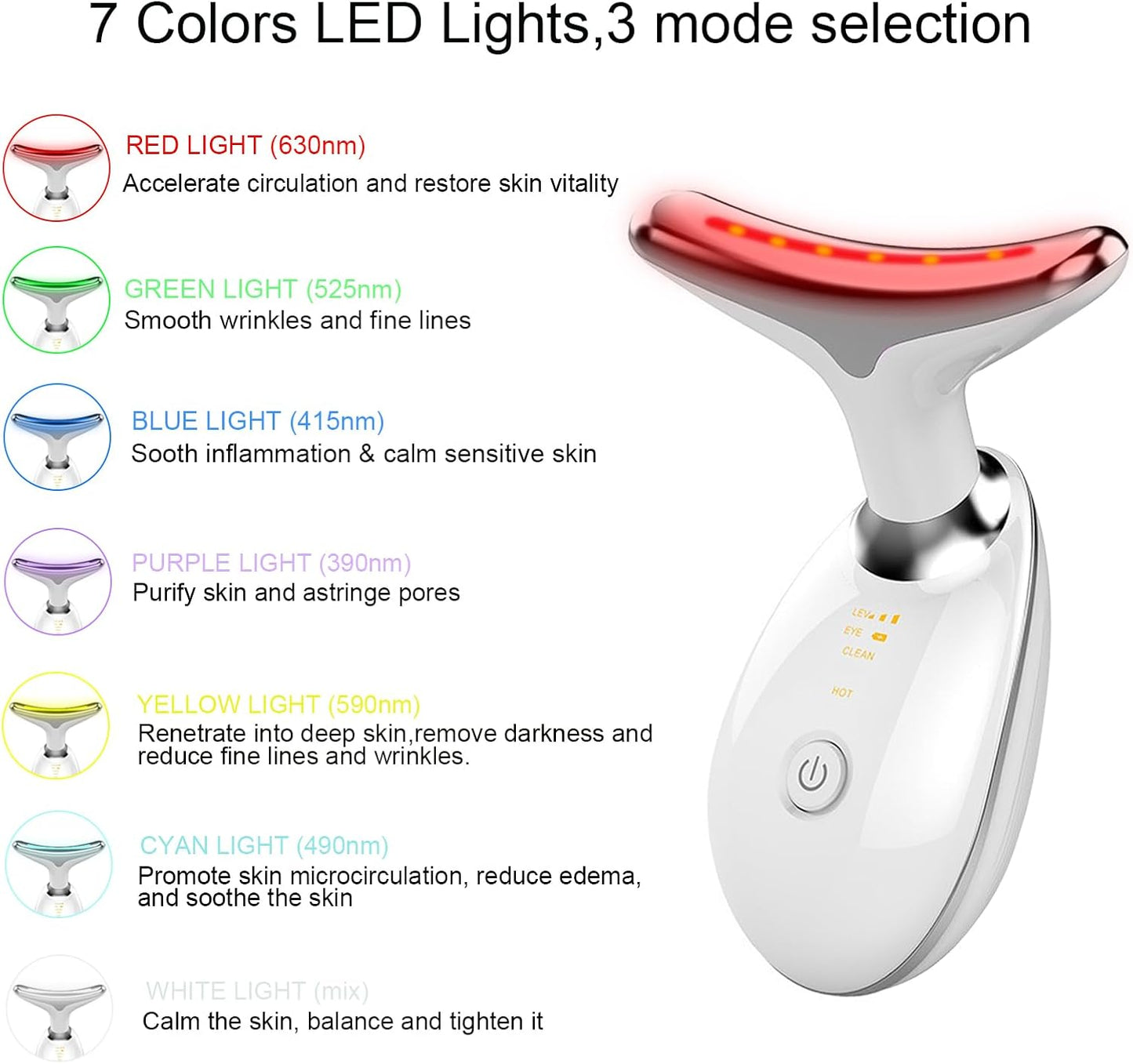 Face and Neck Massager，Multifunctional Facial Skin Care Tools,7 Color Led Face and Neck Beauty Device for Home Use