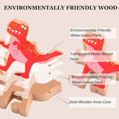 Dinosaur Stacking Building Toys for Boys, PIIOSER Wooden Dinosaur STEM Montessori Educational Learning Block Toys for Kids Cool Birthday Party Game Gifts for 4 5 6 7 8 Years Old Boys Girls