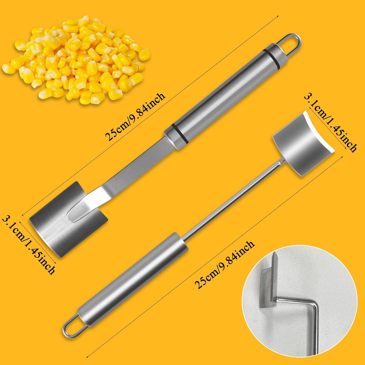 New Long Handle Stainless SteelCorn Cob Stripper Tool,Corn Cob Peeler Tool with Ergonomic Handle, Kitchen Gadget (A)