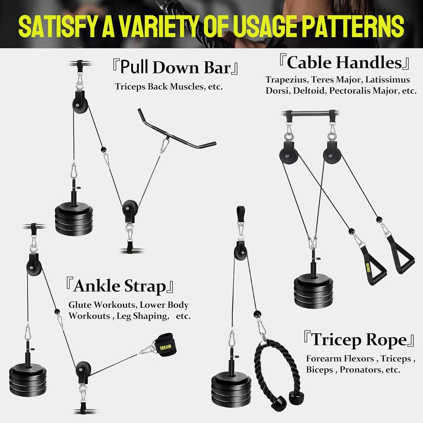 Weight Cable Pulley System Gym, Upgraded Fitness LAT and Lift Pulley System Attachments for LAT Pull Down, Biceps Curl Workout, Tricep, Arm and Leg Exercise Home Gym Equipment. (Gravity Pulley Set)