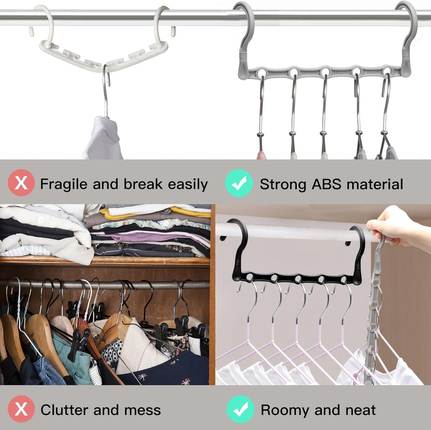 Closet Organizers and Storage,8 Pack Stronger Space Saving Hangers Clothes Hanger with 5 Holes Closet Storage for Heavy Clothes,Magic Home Organization College Dorm Room Essentials for Girls Guys