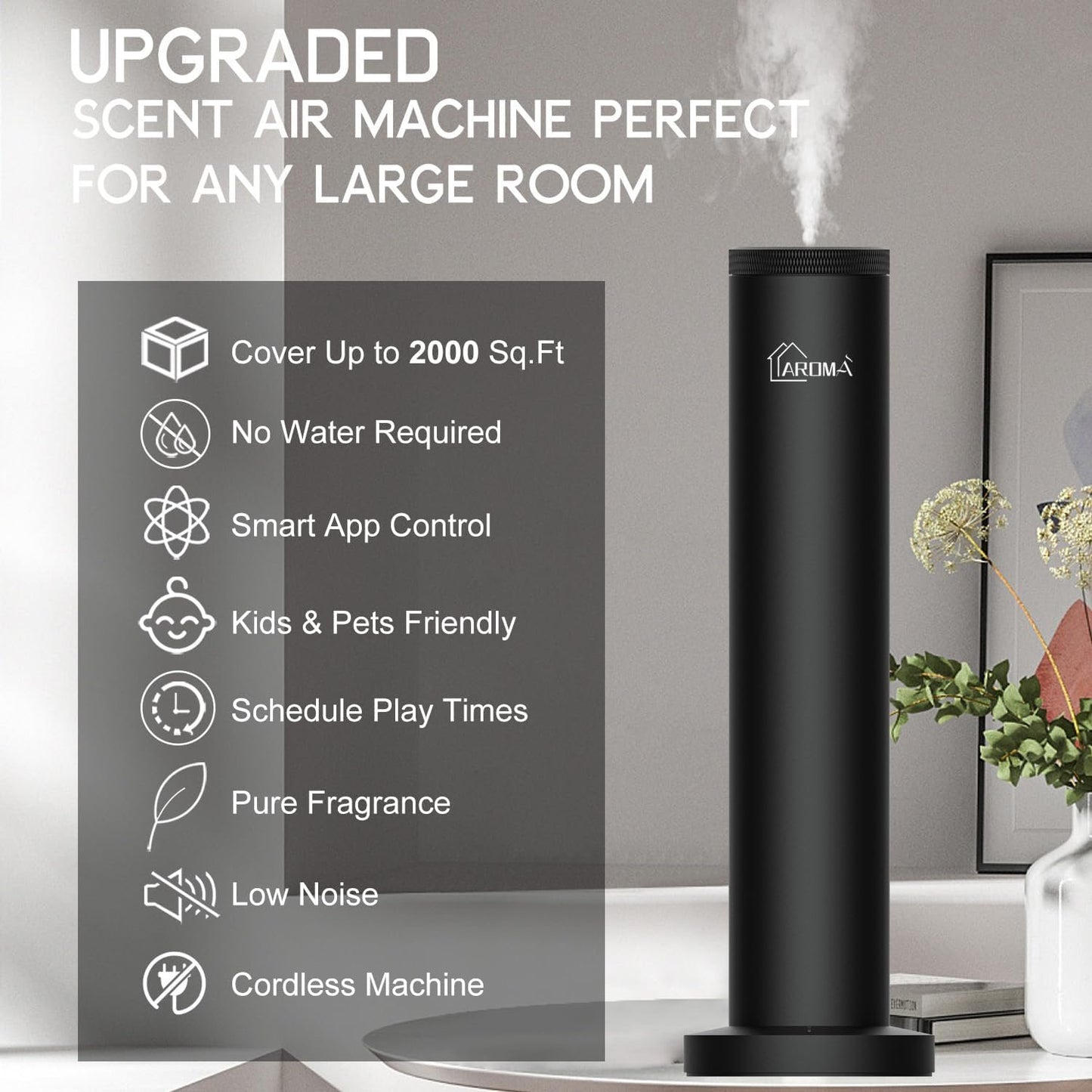 2025 Upgraded Wireless Rechargeable Diffuser - Whole House Hotel Odor Diffuser, Odor Air Machine - Bluetooth Control - Waterless Essential Oil Diffuser for Large Room,