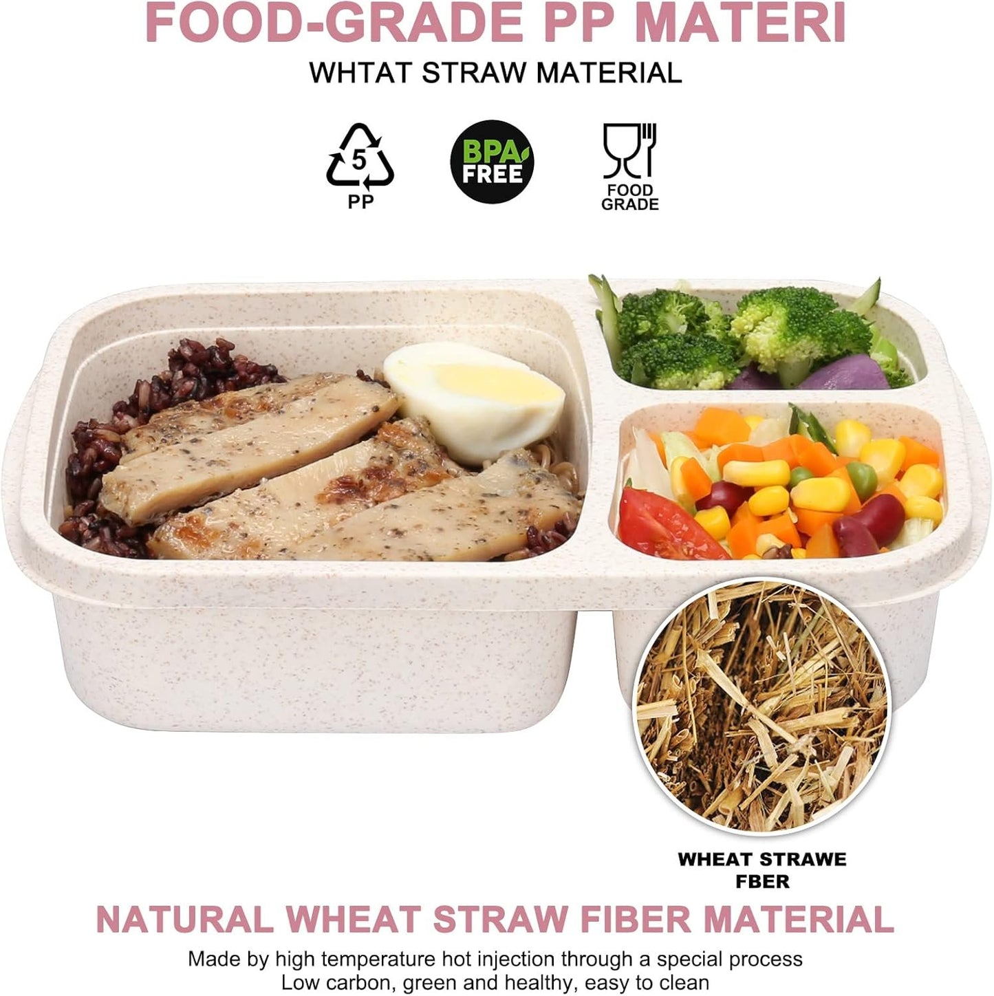 4 Pack Bento Lunch Box 3 Compartment Lunch Containers for Kids,BPA Free Plastic Divided Food Meal Prep Containers Reusable,for Schools,Work and Travel