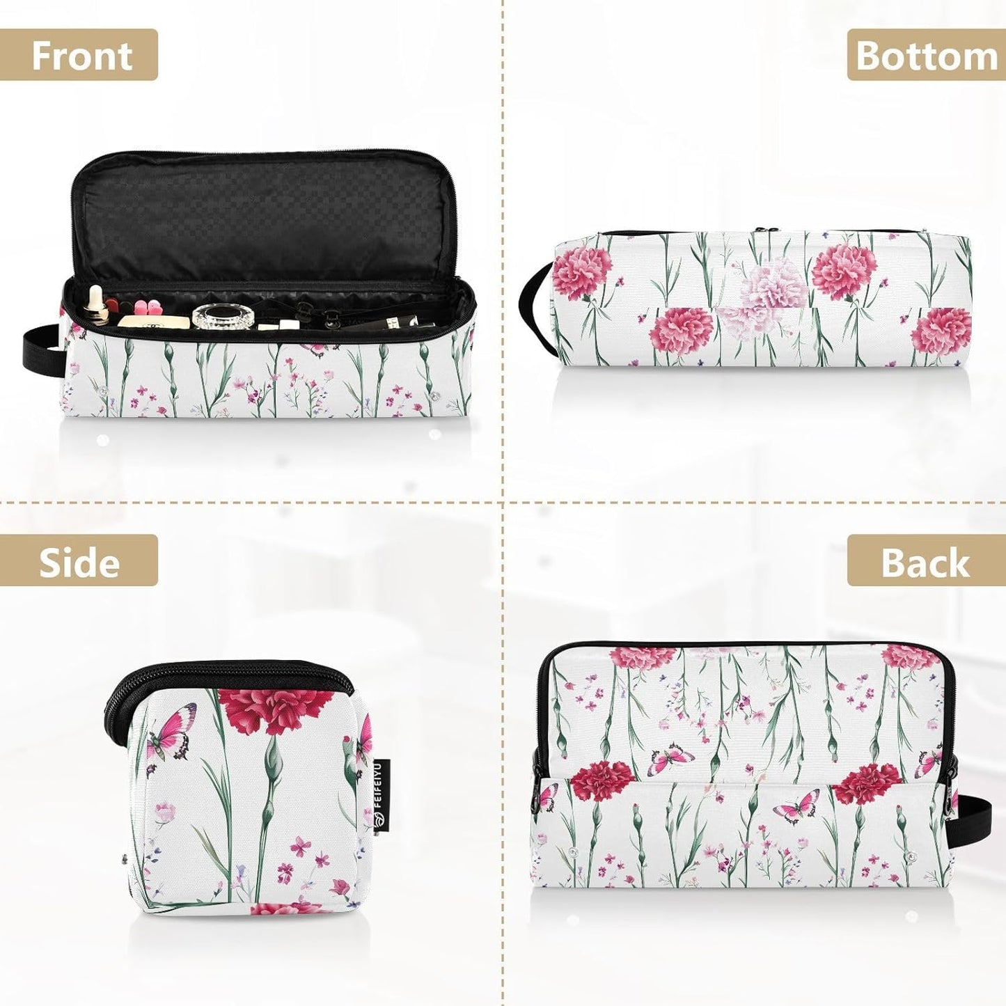 FRODOTGV Nature Garofani Borsa da viaggio per strumenti per capelli caldi bianchi e tappetino resistente al calore Custodia da viaggio portatile per utensili caldi e accessori per la cura dei capelli
