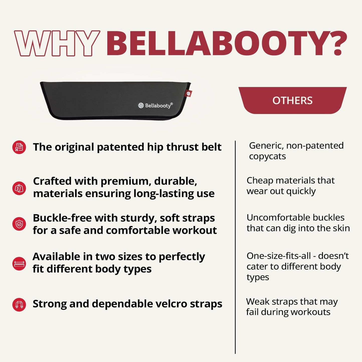 Bellabooty Exercise Hip Thrust Belt, Easy to Use with Dumbbells, Kettlebells, or Plates, Slip-Resistant Padding that Protects Your Hips for the Gym, Home Workouts, or On the Go