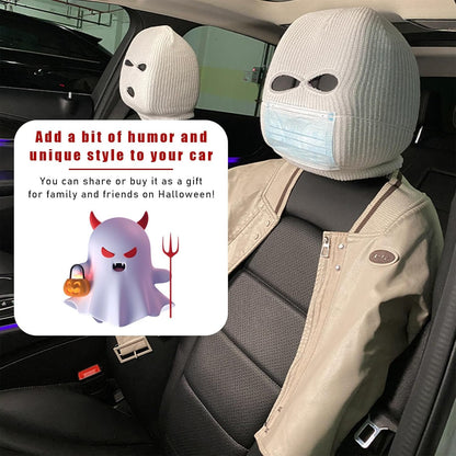 Suvnie 2 PCS Car Headrest Cover, Personalized Funny Car Seat Full Face Mask, Ski Mask Wrap Protection for Auto Front Seat Rest Decoration, Universal Interior Car Accessories (White)