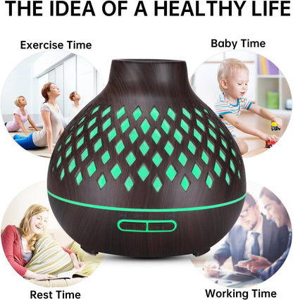 Essential Oil Diffuser, Aromatherapy Diffuser 500ml with Remote Control, 4 Timer & Auto-Off Safety Switch, 7 Color LED Lights Mode, 10 Hours Quiet Humidifier for Bedroom, Office & Home