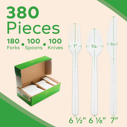 Treeatery - Compostable Cutlery Set, Plant-Based Disposable Utensils, Dishwasher-Safe Silverware, 380-Piece Set, Plant a Tree With Every Box, Ivory White