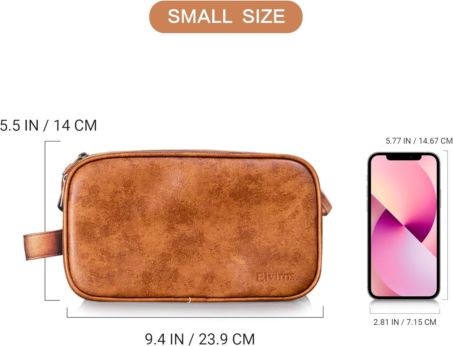 Elviros Toiletry Bag for Men, Large Travel Shaving Dopp Kit Water-Resistant Bathroom Toiletries Organizer PU Leather Cosmetic Bags (Brown, Small)