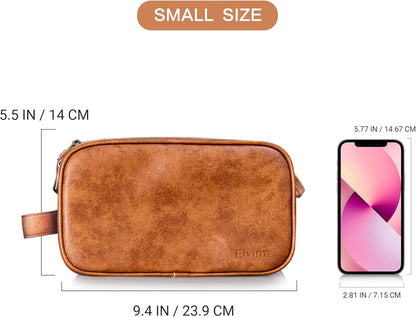 Elviros Toiletry Bag for Men, Large Travel Shaving Dopp Kit Water-Resistant Bathroom Toiletries Organizer PU Leather Cosmetic Bags (Brown, Small)