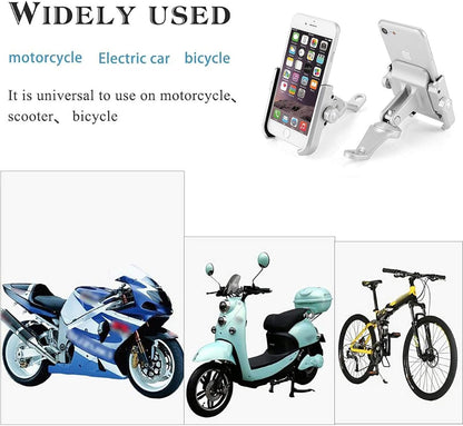 KASER Universal Smartphone Holder Motorcycle Rearview Mirror in Aluminium for Motorcycle, Scooter, Mobile Phone GPS Navigation (Silver Mirror)