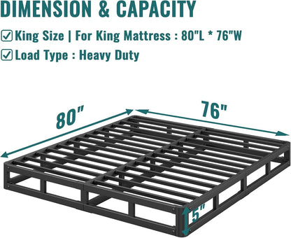 LAKKURI 5 Inch High King Size Bed Frame Low Profile, Metal Platform Bed Frame King No Box Spring Needed, Mattress Foundation, Easy Assembly, Heavy Duty, Noise Free