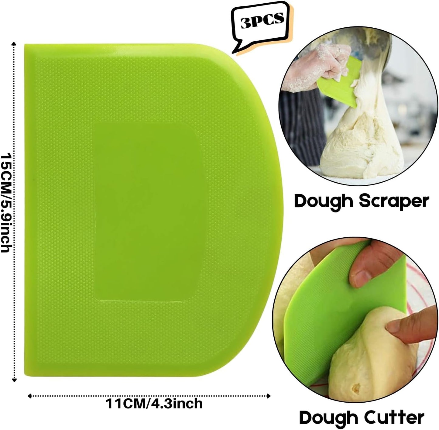 SURDOCA Dough Scraper Bench Scraper - 3P 5.9x4.3 Plastic Flexible Bowl Scraper, Sharp Edge & Angles Cake Scraper. Non-Slip Bakeware Decorating Tools Sculpting & Modeling Tools - Blue+Yellow+Blue