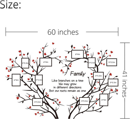 DecorSmart Love Family Tree Wall Decor Picture Frame Collage Removable 3D DIY Acrylic Wall Stickers for Living Room with Red Heart and Quote Family Like Branches on a Tree