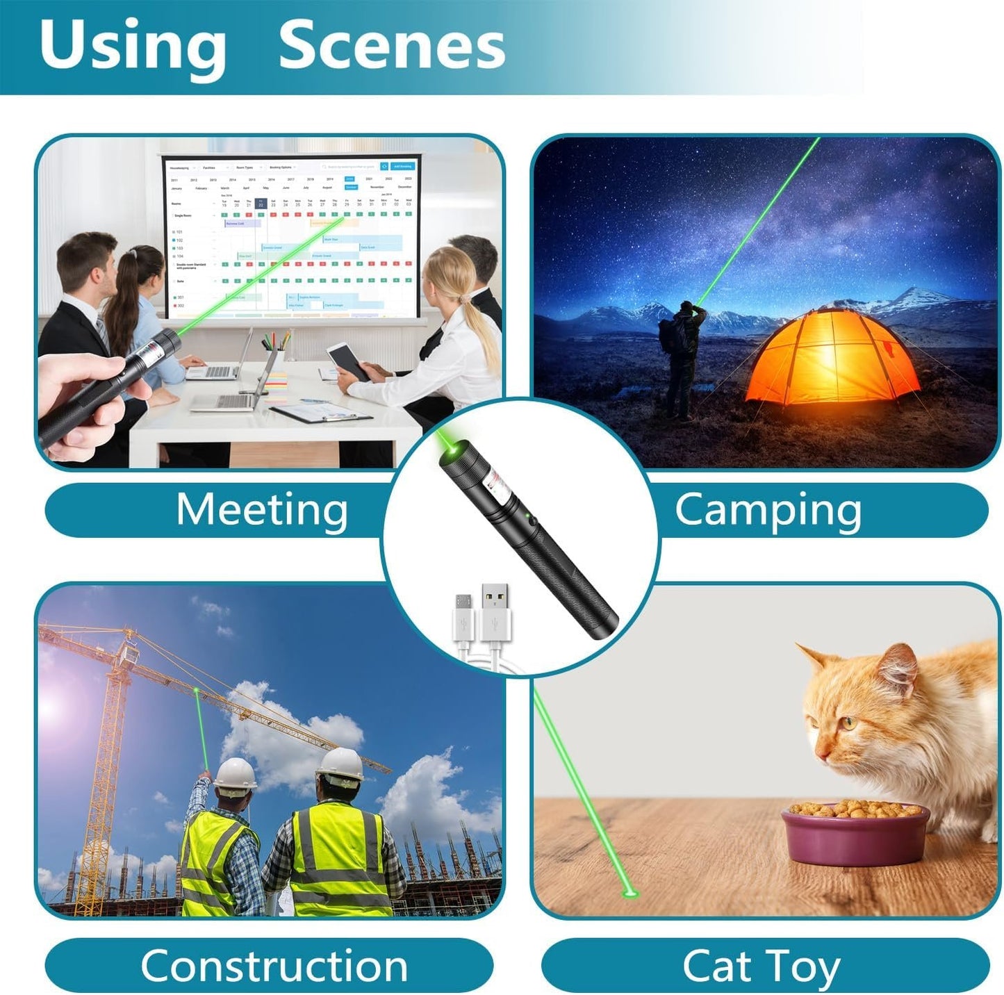 Long Range Tactical Green Beam Flashligh, Rechargeable Bright Laser Pointer for Night Astronomy Outdoor Camping Hiking for Indoor Outdoor
