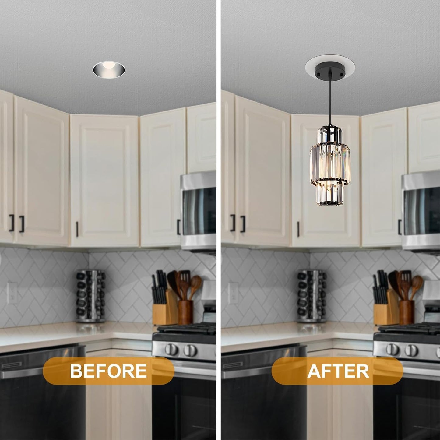 YIIZON R5 and 6 Recessed Can Light Conversion Kit, Fixture Upgrade, Pendant & Hanging Light, Ceiling Fan Compatible, 7¾ Inch Flat Steel Ceiling Medallion, White Finish