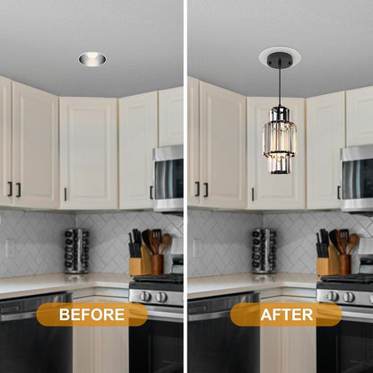 YIIZON R5 and 6 Recessed Can Light Conversion Kit, Fixture Upgrade, Pendant & Hanging Light, Ceiling Fan Compatible, 7¾ Inch Flat Steel Ceiling Medallion, White Finish