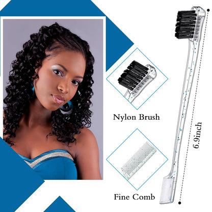Geiserailie 3 Pcs Slick Back Hair Brush Set Bristle Brush Edge Control Teasing Comb for Women Black Hair(Clear Blue)