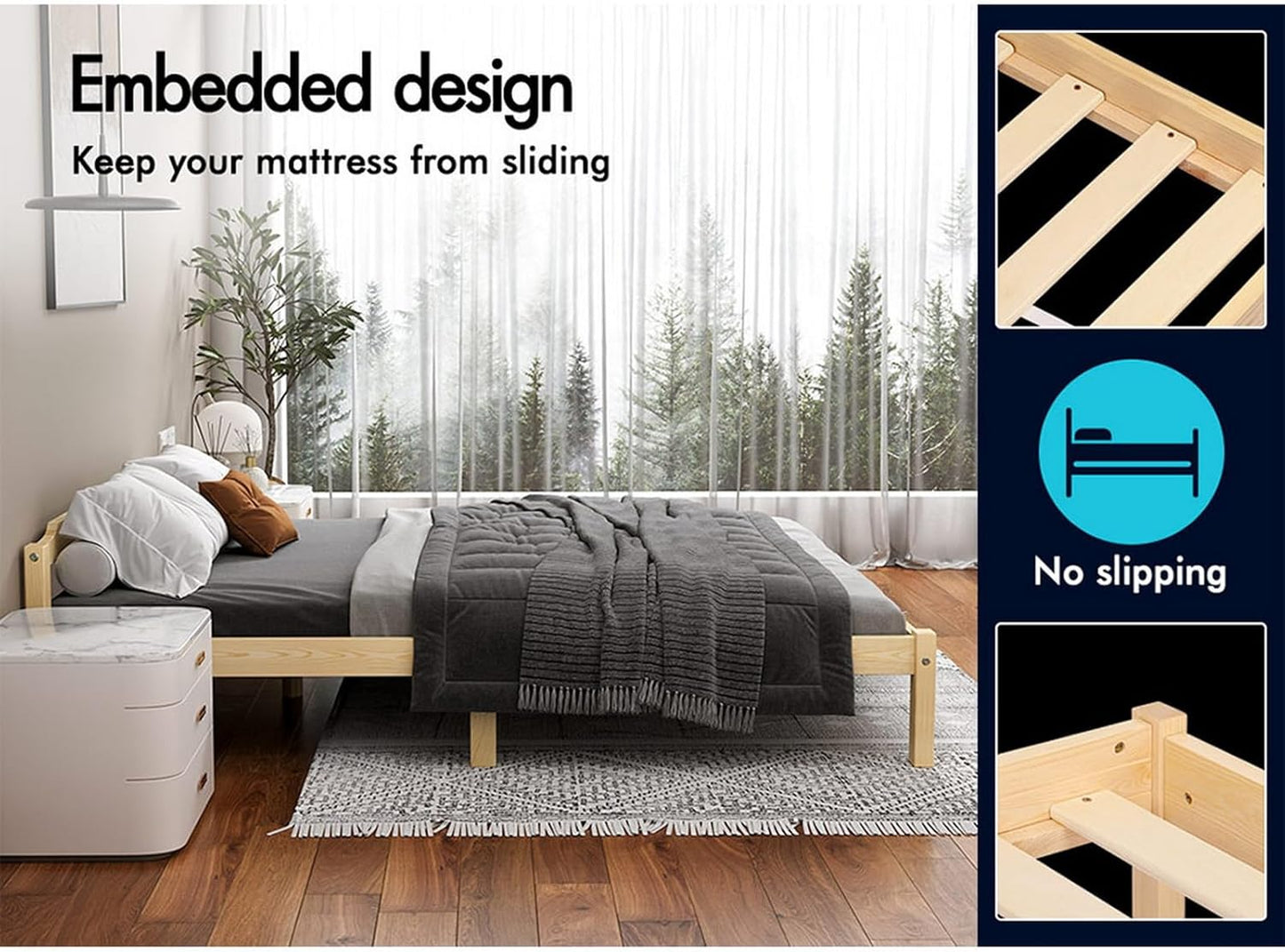 ALFORDSON Queen Bed Frame Wooden Bed Base with Solid Wood Pine Timber Slats, Oak Bed Foundation Mattress Base Platform with Storage Space, Beatrix Series Bedroom Furniture