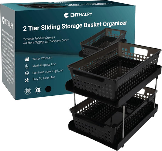 2-Tier Pull-Out Sliding Drawers – Kitchen Countertop Organizer, Under Sink Organizer, Pantry Organizer, Bathroom Storage, Home Storage & Organization, Shelf & Wardrobe Organiser