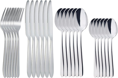 RETON 24 Piece Silverware Set, Stainless Steel Flatware Set Include Knife Fork Spoon Set, Mirror Polished Cutlery Set Service for 6, Tableware Utensil Set for Home Party Restaurant (Sliver)