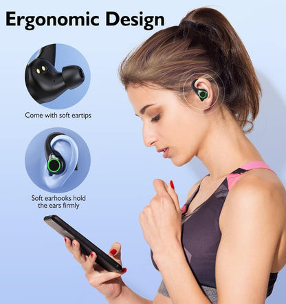 FITECRO Wireless Earbuds Bluetooth V5.3 Earbuds Built-in 4 Mic Bluetooth Headphones in-Ear Stereo Wireless Earphones 64H Total Playtime with Charging Case Waterproof Headset Ear Buds for Sport Running