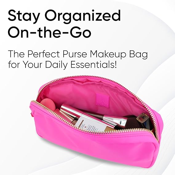 DANCOUR Nylon Makeup Bags for Women Large Preppy Travel Toiletry Pouch Cosmetic Bag Makeup Organizer