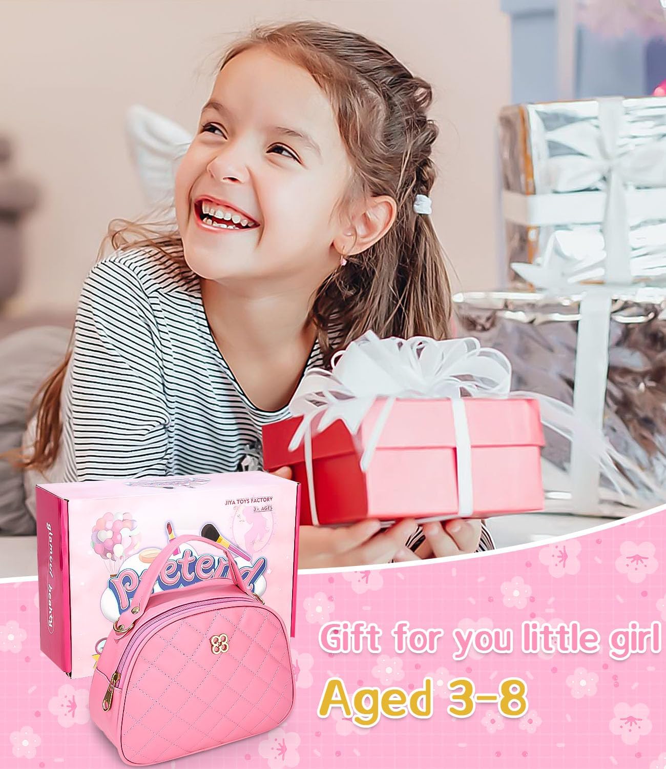 Zaxiva 32 Pieces Girl Bag Toy Accessories with Fake Makeup, Wallet, Phone with Light and Music – Christmas Gifts for Games 3 Years