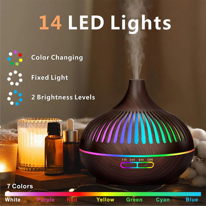 Essential Oil Diffuser, Sunfuny 550ml Aromatherapy Diffuser Air Humidifier with Remote Control, Aroma Oil Vaporiser, Ultrasonic Fragrance Defuser with RGB LED Light, Gift (Hollow Dark Wood Grain)