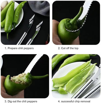 Svuoti-peperoni, Sottopomodori - 2 pezzi Svuota frutta seghettata,Accessori per barbecue da cucina, vuoti portatili utensili gadget da cucina per pomodori, zucchine