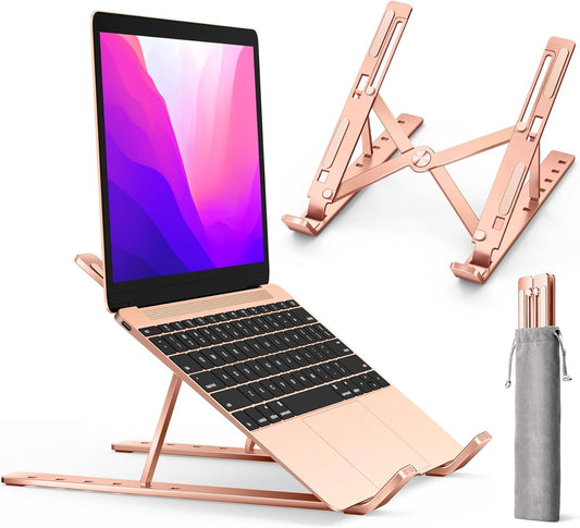 Laptop Stand, iVoler Laptop Holder Riser Computer Tablet Stand, 6 Angles Adjustable Aluminum Ergonomic Foldable Portable Desktop Holder Compatible with MacBook,iPad, HP, Dell, Lenovo 10-15.6”Rose Gold