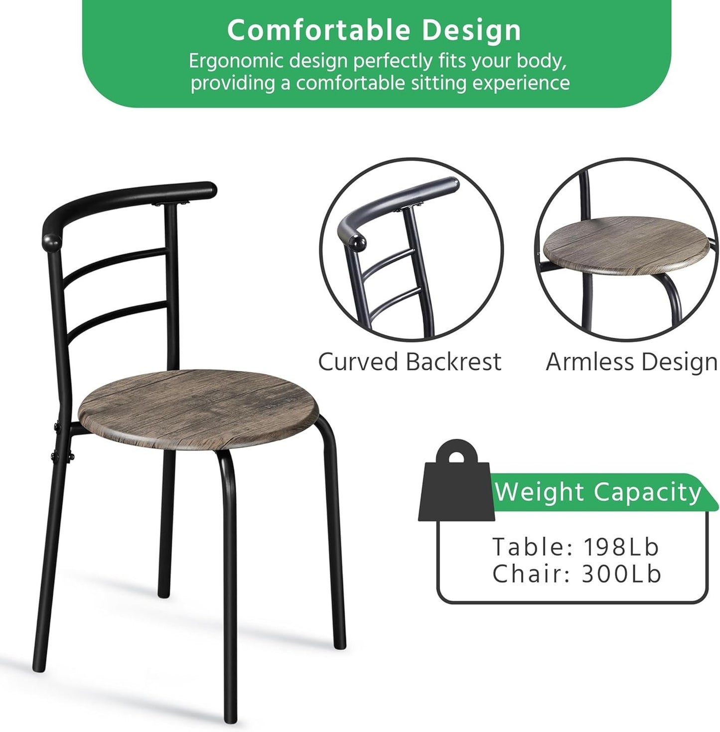 Yaheetech 3-Piece Dining Table Set, Kitchen Table & Chair Sets for 2, Compact Table Set w/Steel Legs, Built-in Wine Rack for Breakfast Nook, Small Space, Apartment, Drift Brown
