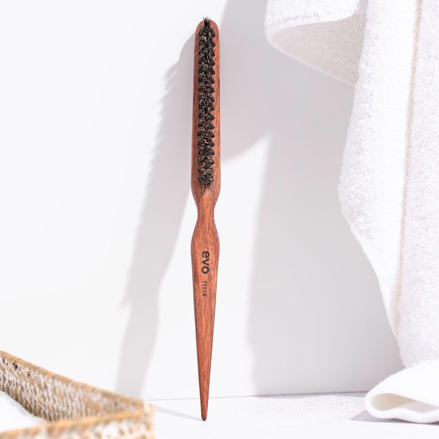 evo Tyler Natural Bristle Teasing Brush - For Styling & Polishing - Reduce Frizz & Adds Shine